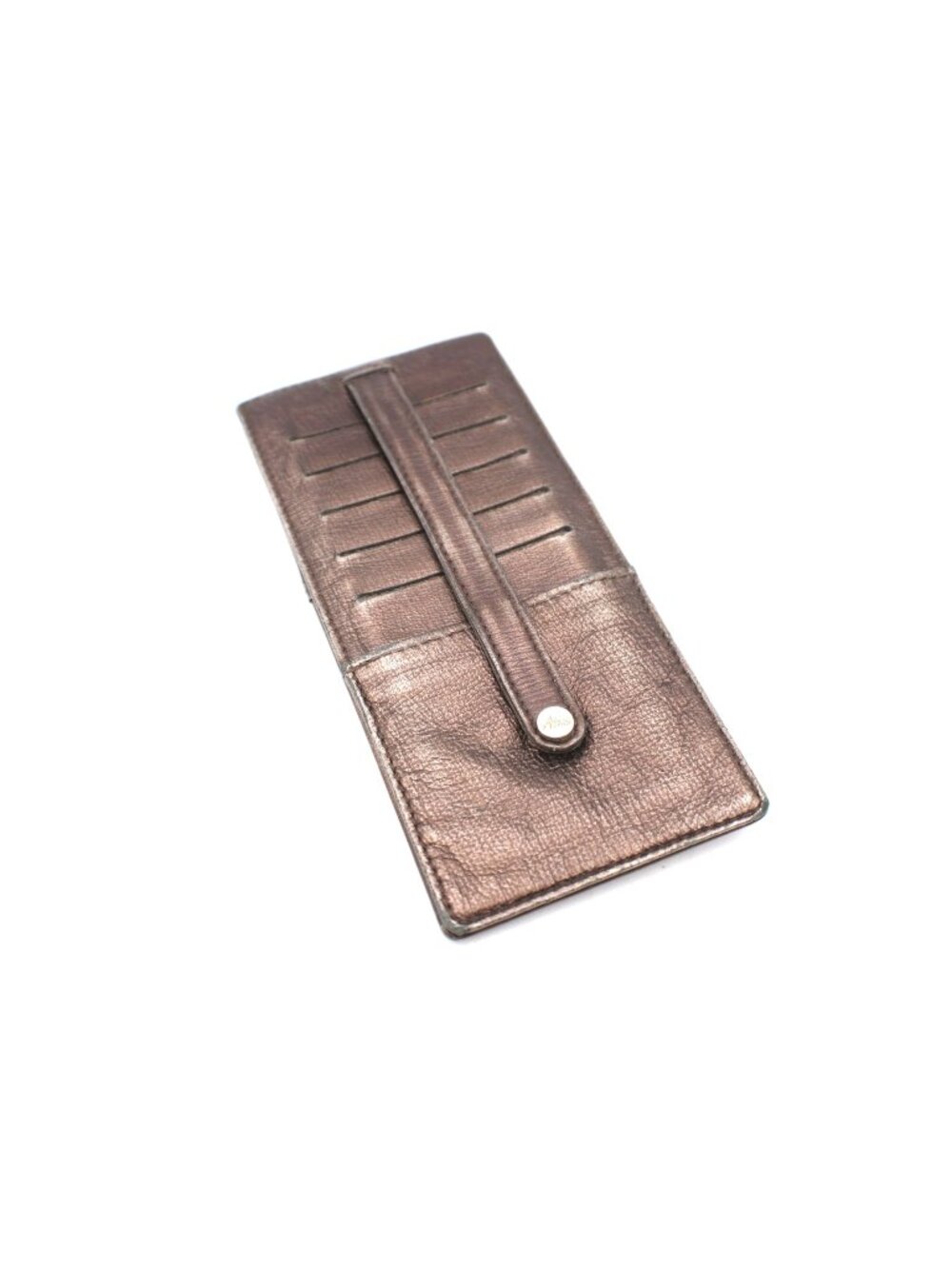 Abas Metallic Taupe Bronze Leather Slim Pocket Wallet Card Slots Snap Close 6.5x